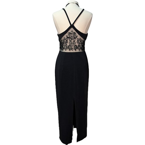 Cache Dresses Vintage Full Length Black Dress With Mesh Panels